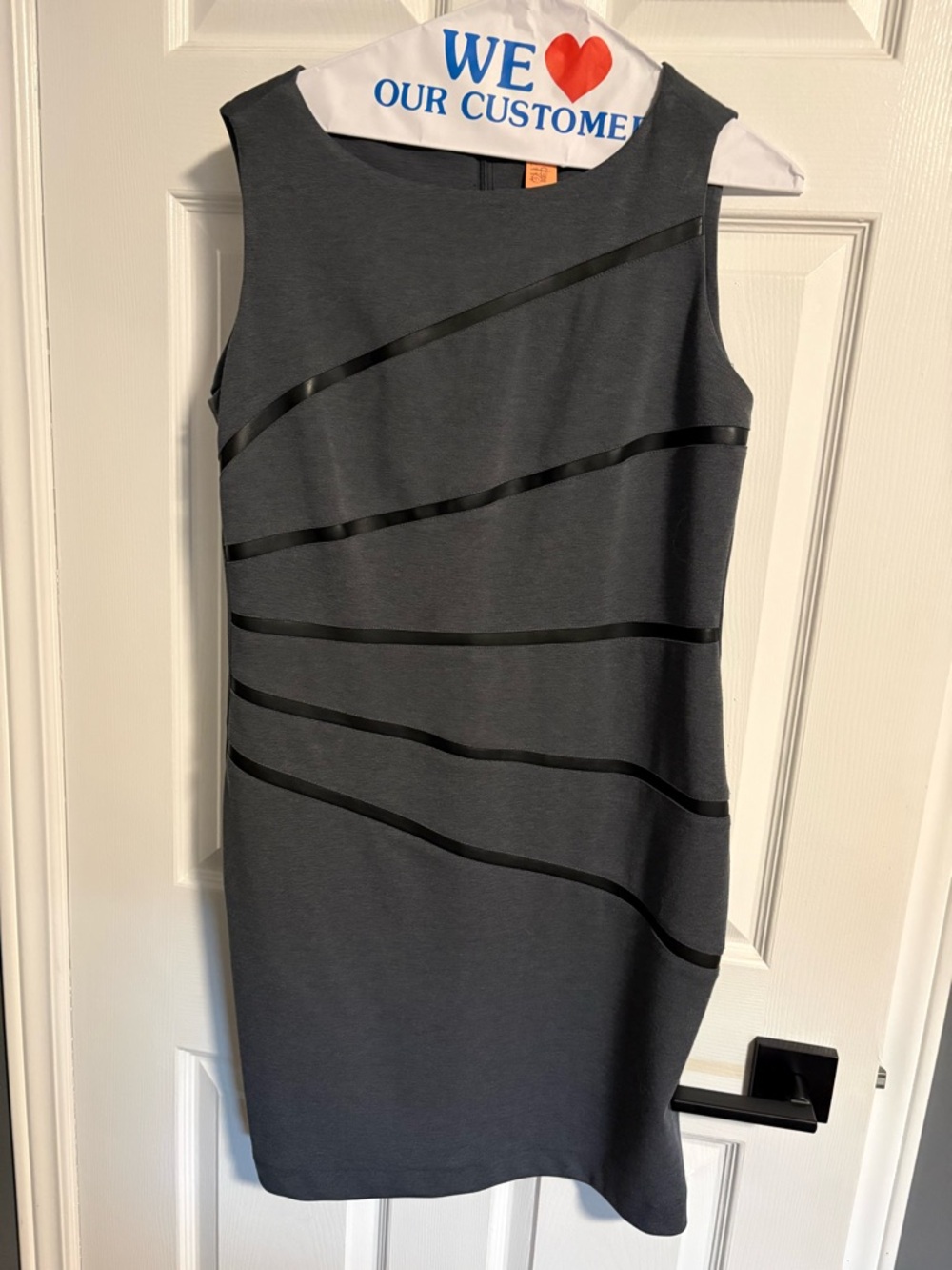Ivanka Trump Charcoal Gray Sleeveless Mini Dress with Satin Stripe Accents